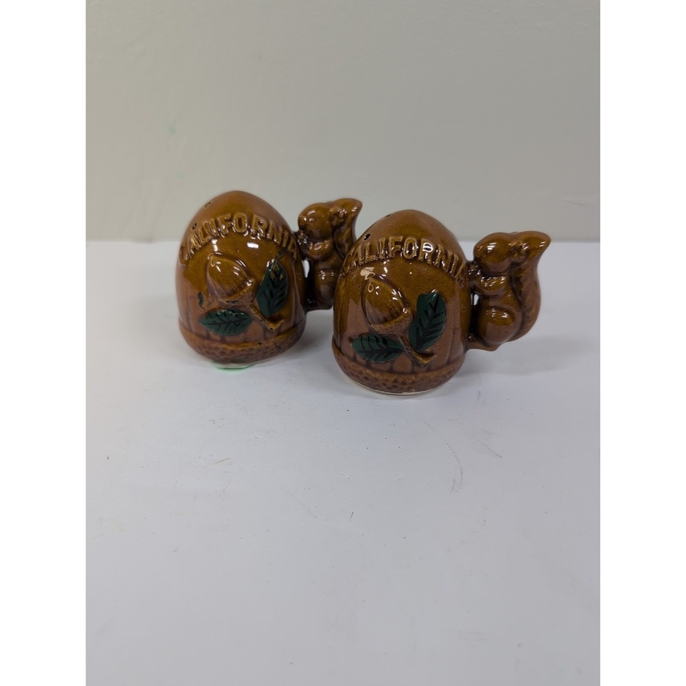 Vintage Squirrel / Acorn "California" Salt & Pepper Shakers. Made In‎ Japan.